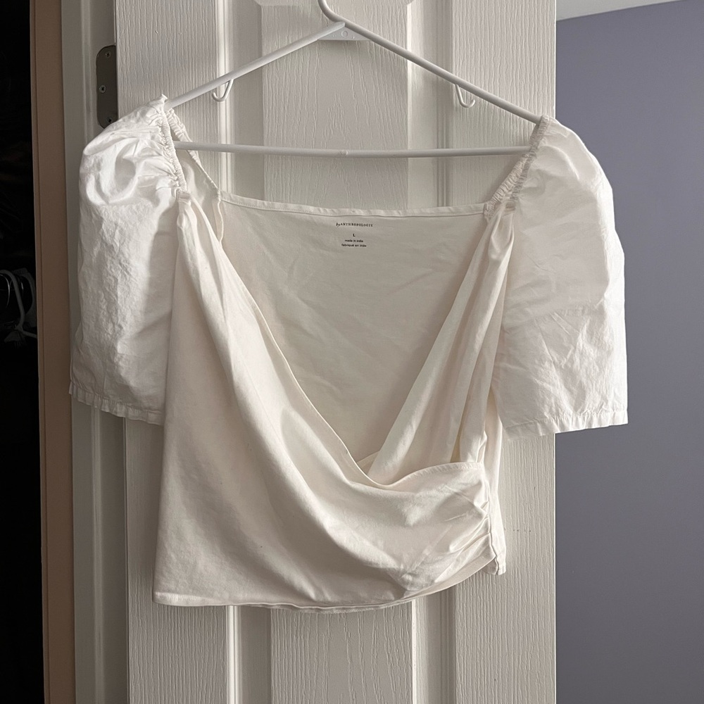 Anthropologie White Asymmetrical Crop Blouse